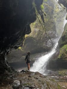 Second waterfall on the 7 Waterfalls Hike in Jardin, surrounded by lush green vegetation.